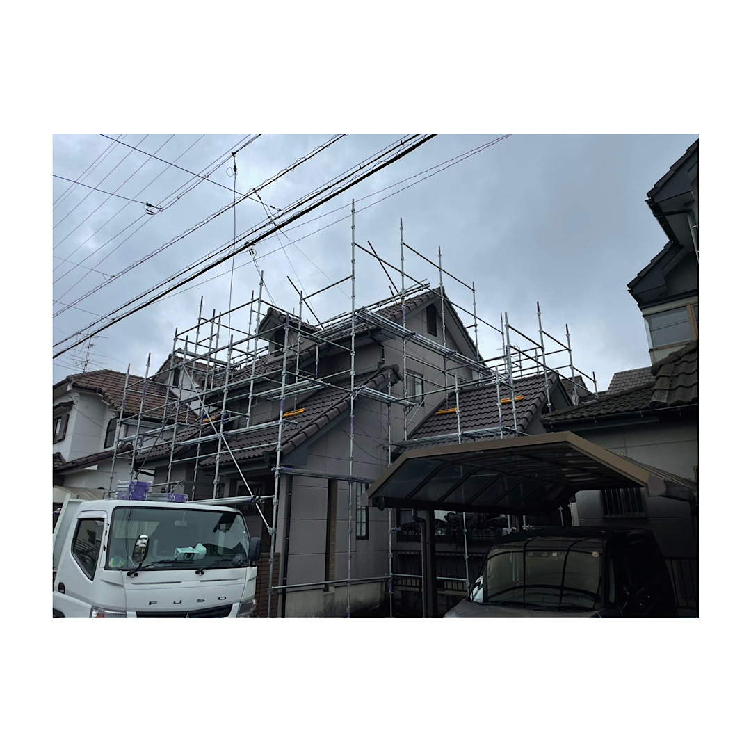 住宅の仮設足場工事 画像