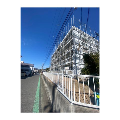 郡上市　マンション足場組み立て工事　仮設工事